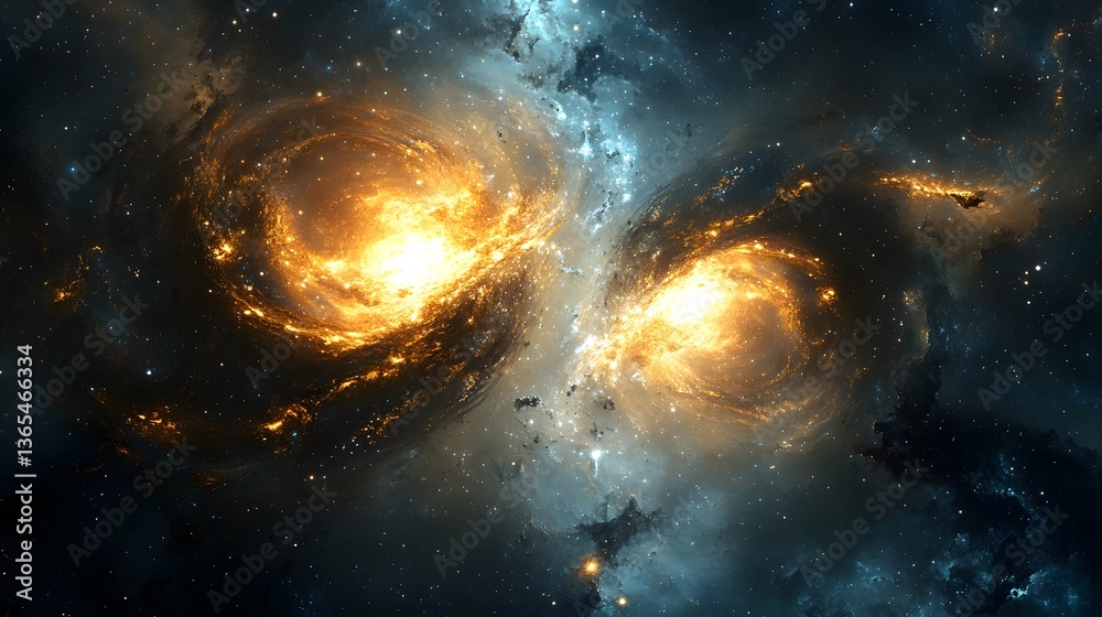 Fototapeta premium Dual galaxies illuminating the night sky in a captivating display of cosmic artistry