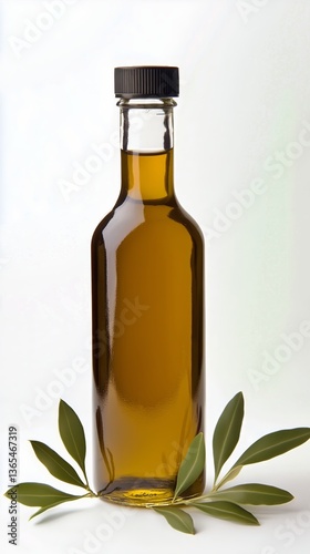 Herbal Oil Surrounded by Green Leaves on a Neutral Background Showcasing Natu...