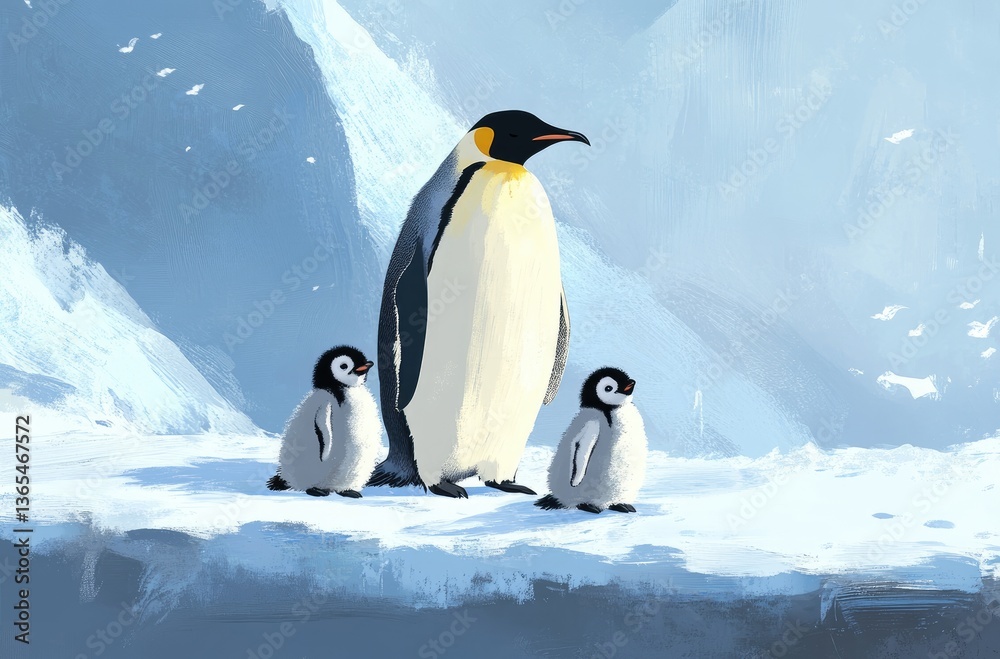 Fototapeta premium A family of emperor penguins standing in the snow