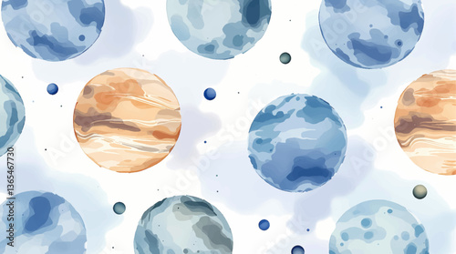 Watercolor planet on white background	
