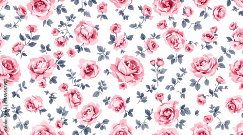 Watercolor Red rose flower background, Beautiful seamless pattern with watercolor gentle color flowers