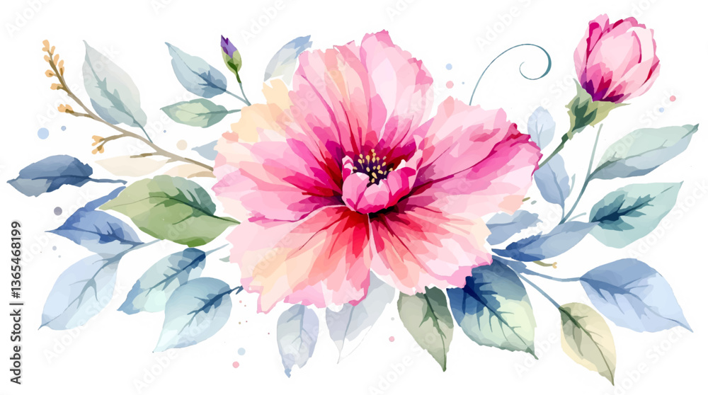 Watercolor flowers on the white background