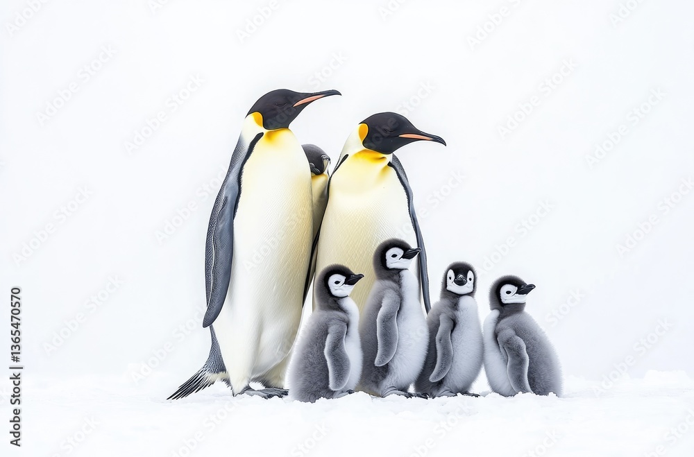 Obraz premium A group of emperor penguins with their young