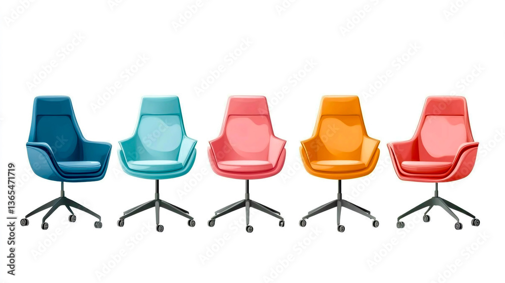 Obraz premium Colorful set of chairs and armchairs, office furniture vector illustration on a white background