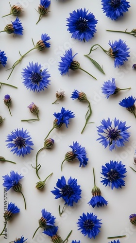 Beautiful Blue Flowers Arranged Artistically on a Light Background Showcasing...