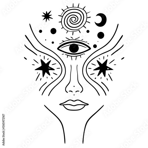 Celestial Esoteric Occult Abstract Woman Face