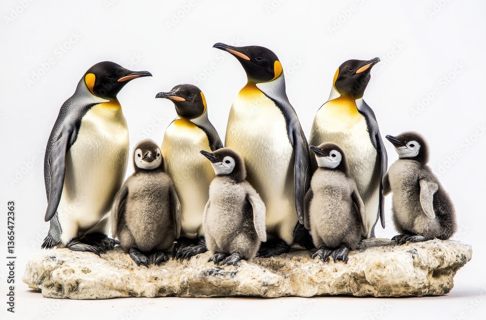 Fototapeta premium A family of emperor penguins standing in the snow