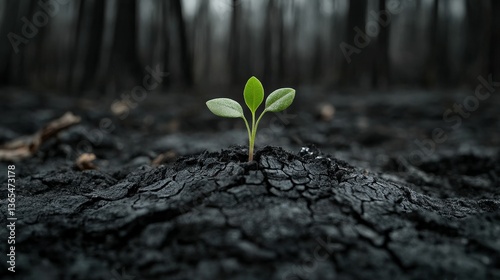 Flame of renewal forest wildfire aftermath nature landscape growth in ashes hopeful perspective environmental resilience