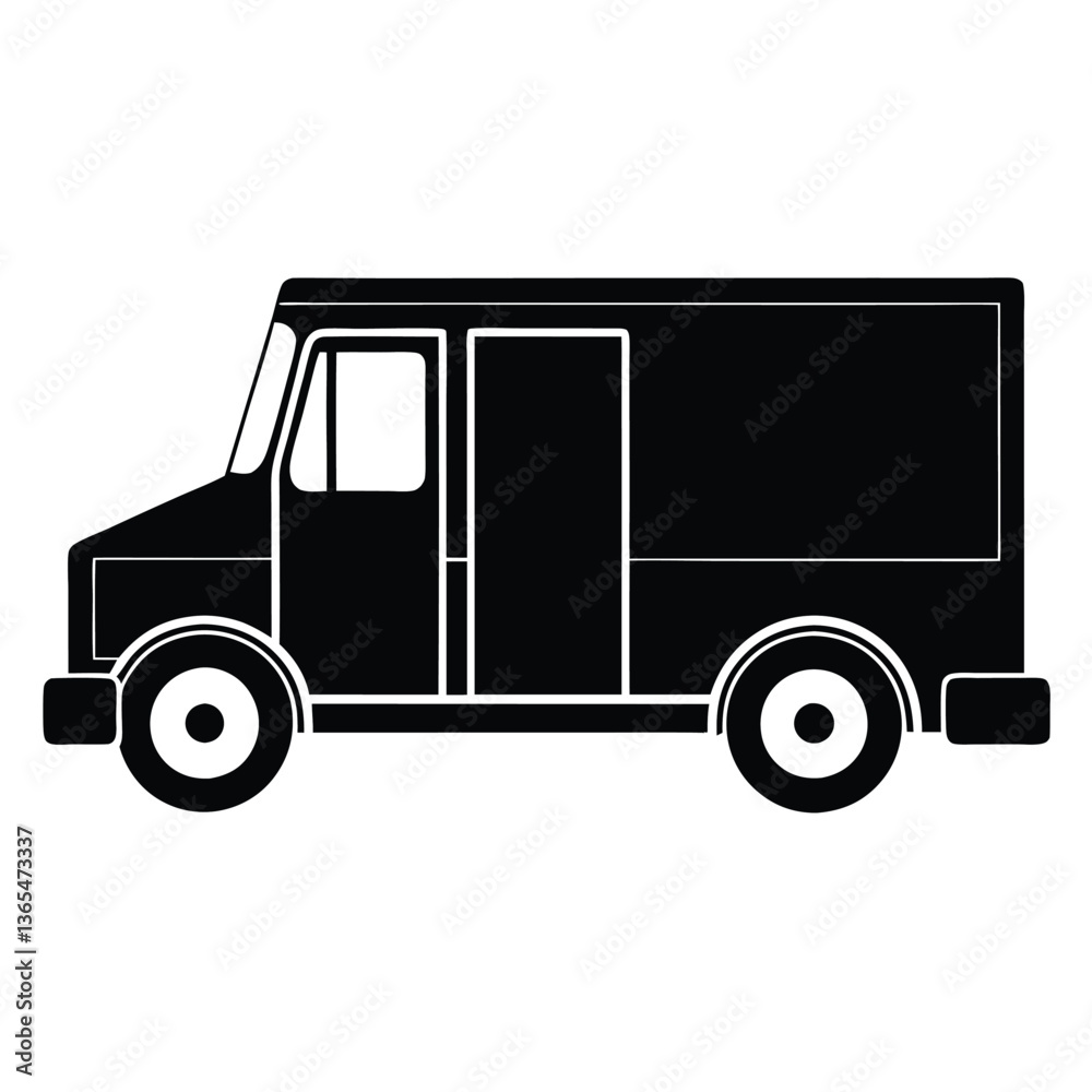 Fototapeta premium Side View of Delivery Truck Black Silhouette