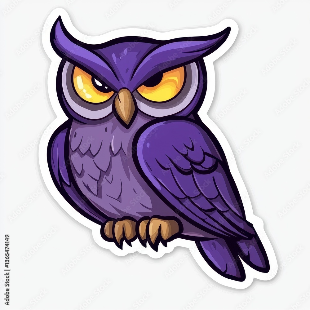 Naklejka premium Majestic Purple Owl Cartoon Sticker Design