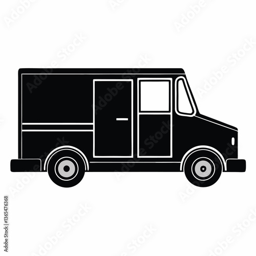 Classic Delivery Truck Black Silhouette Vector Art