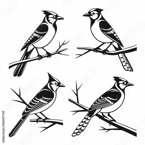Blue Jay icon set black silhouette vector bundle