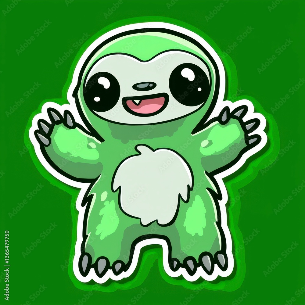 Obraz premium Adorable Cartoon Sloth Character Design Green, Happy, Hugging