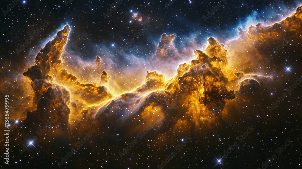 Fototapeta premium Cosmic Nebula Golden Star Cloudscape