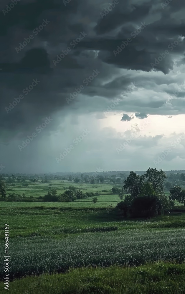 Fototapeta premium storm clouds over green field