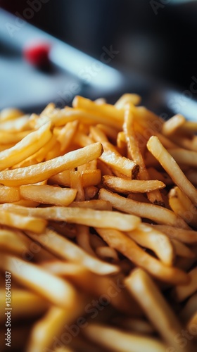 Crispy Golden Fries Piled High on a Plate in a Casual Dining Setting