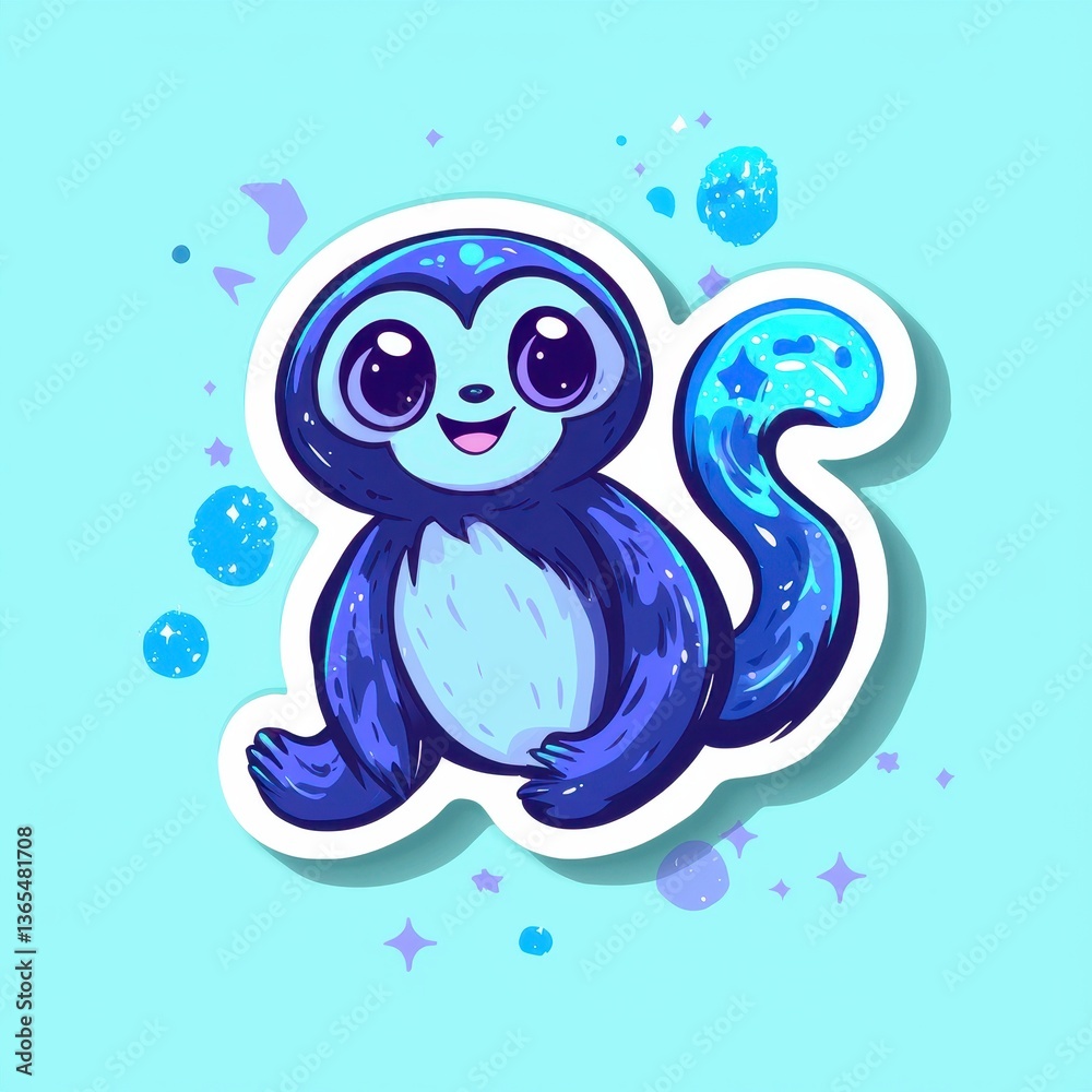 Obraz premium Adorable Blue Sloth Sticker Cute Cartoon Animal Illustration