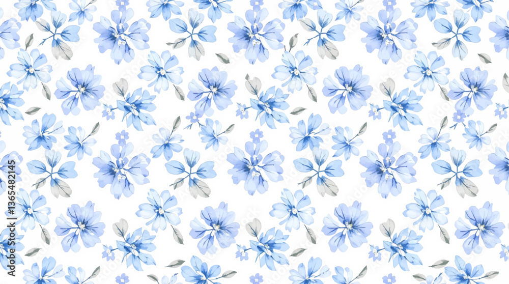 Watercolor Blue flower background, Beautiful seamless pattern with watercolor gentle blue flowers