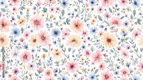 Watercolor Color flower background, Beautiful seamless pattern with watercolor gentle color flowers