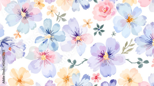 Watercolor Color flower background, Beautiful seamless pattern with watercolor gentle color flowers