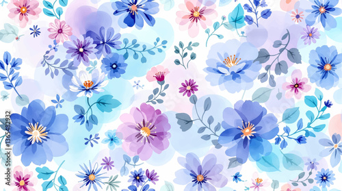 Watercolor Blue flower background, Beautiful seamless pattern with watercolor gentle blue flowers