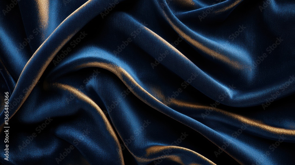 Fototapeta premium Luxurious dark blue silk fabric drapes, elegant texture background for design