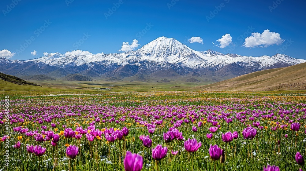 Obraz premium Majestic Mountain Valley Flower Field