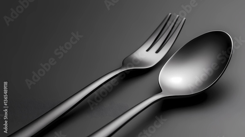 Elegant silver cutlery, a fork and spoon, resting on a crisp white napkin