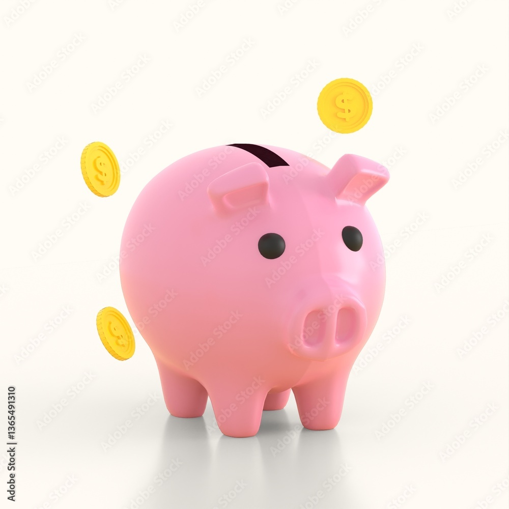 Obraz premium 3d illustration piggy bank with coin isolated on white background. Business investment, saving money concept.