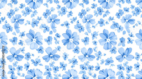 Watercolor Blue flower background, Beautiful seamless pattern with watercolor gentle blue flowers