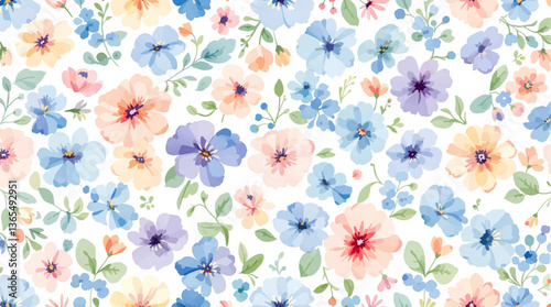 Watercolor Color flower background, Beautiful seamless pattern with watercolor gentle color flowers