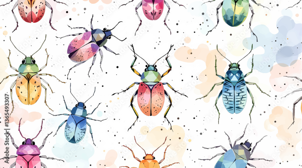 Watercolor pattern bugs white background