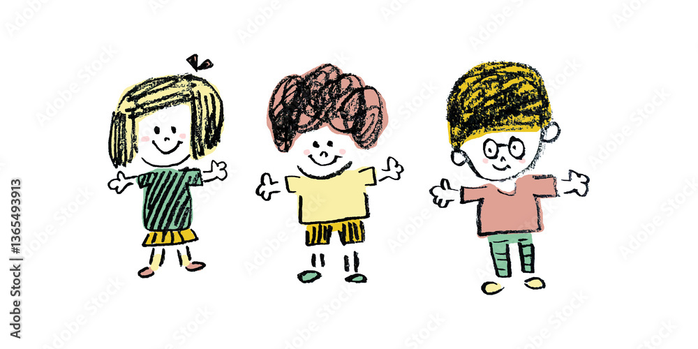 Naklejka premium 手描きの元気な子供達