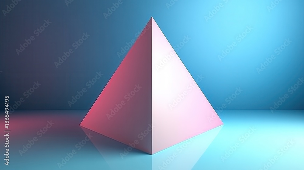 Pink pyramid, blue background, light reflection, geometric shape, abstract design Pink pyramid, blue background, light reflection, geometric shape, abstract design