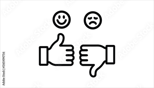 Feedback and Rating Concept with Thumbs Up, Thumbs Down, and Emoji Faces.