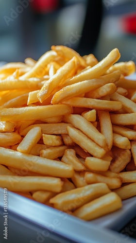 Crispy Golden Fries Piled High on a Plate in a Casual Dining Setting