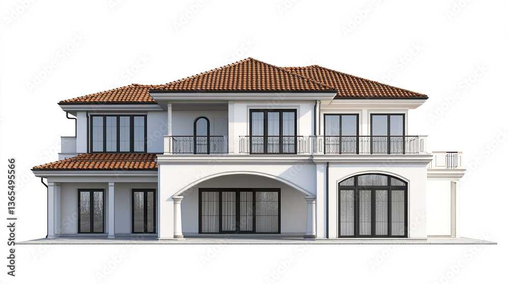 Obraz premium Elegant two story house with red roof and large windows