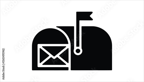  Mailbox Icon. Postal Mail, Letterbox, Communication Symbol, Delivery Flag Vector.