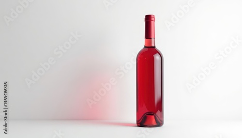 Sleek red wine bottle, no label, pristine white backdrop , elegant, glass