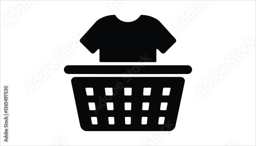  Laundry Basket with Shirt. Washing, Laundry, Cleaning, Household Icon Vector.
