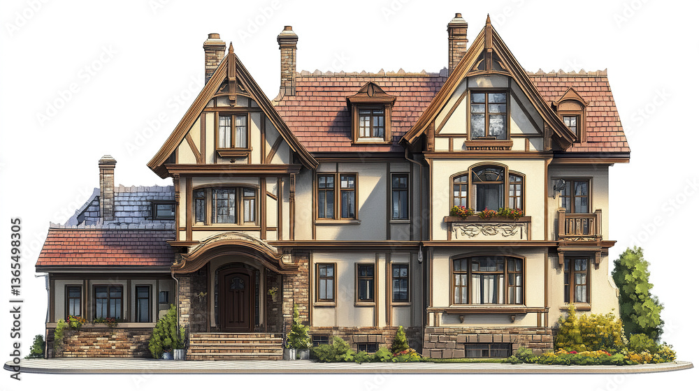 Fototapeta premium Elegant residential house with intricate architectural details