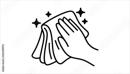 Hand Wiping Cloth with Sparkles. Cleaning and Hygiene Icon.