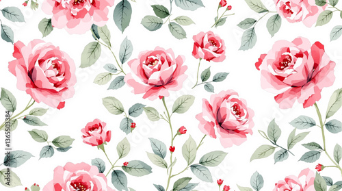 Beautiful seamless pattern with watercolor gentle red flowers. Stock illustration