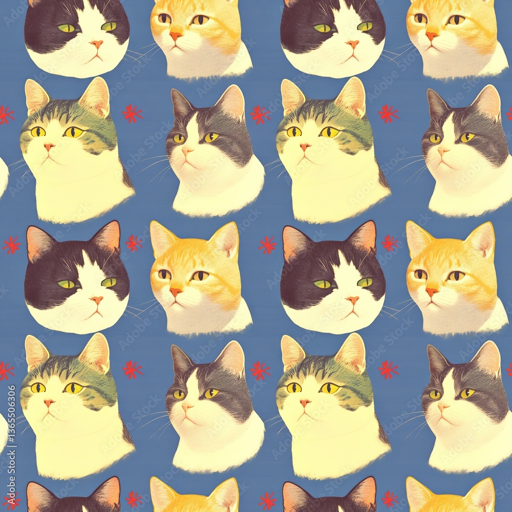 Fototapeta premium Japanese Black and White Cat Pattern