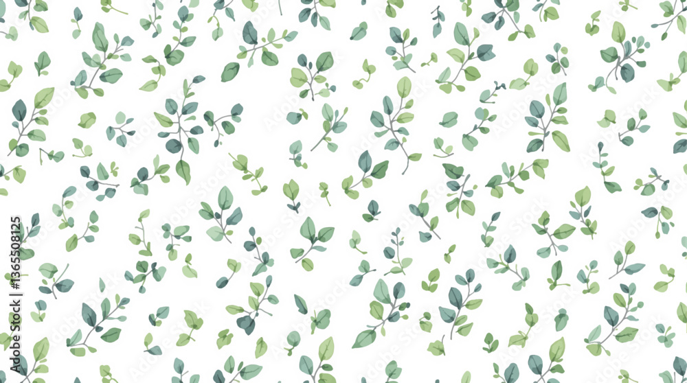 Watercolor pattern green leaves white background Watercolor pattern green leaves white background