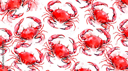 Watercolor Seamless pattern crab white background	