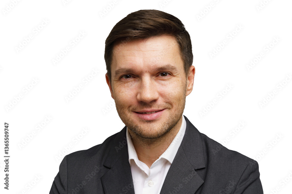 Professional man smiling confidently in a business context during a casual corporate event indoors Professional man smiling confidently in a business context during a casual corporate event indoors