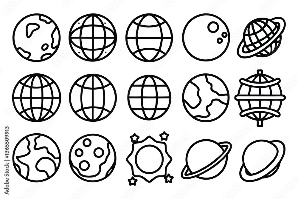 globe and planet related editable stroke outline i globe and planet related editable stroke outline i