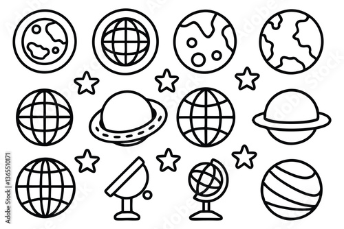 globe and planet related editable stroke outline i
