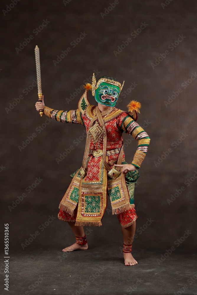 Naklejka premium This mask dance drama of Thailand call Khon from the Ramayana story. Hanuman , Studio Shot 